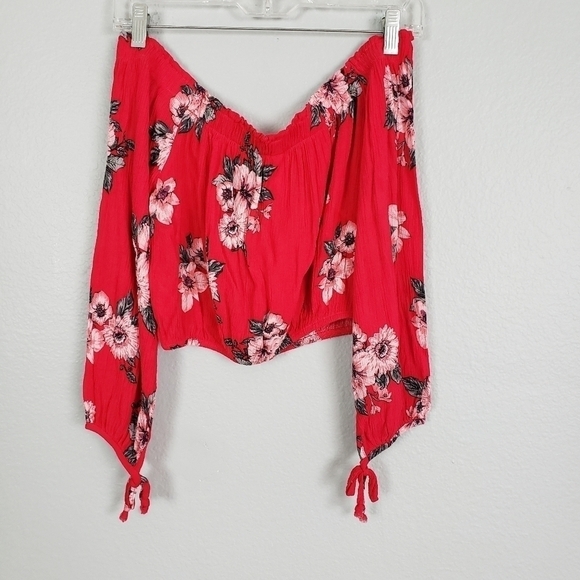 XHILARATION Floral Print 2 Piece Set Off Shoulder Crop Top High Waist Shorts XS - Picture 5 of 12